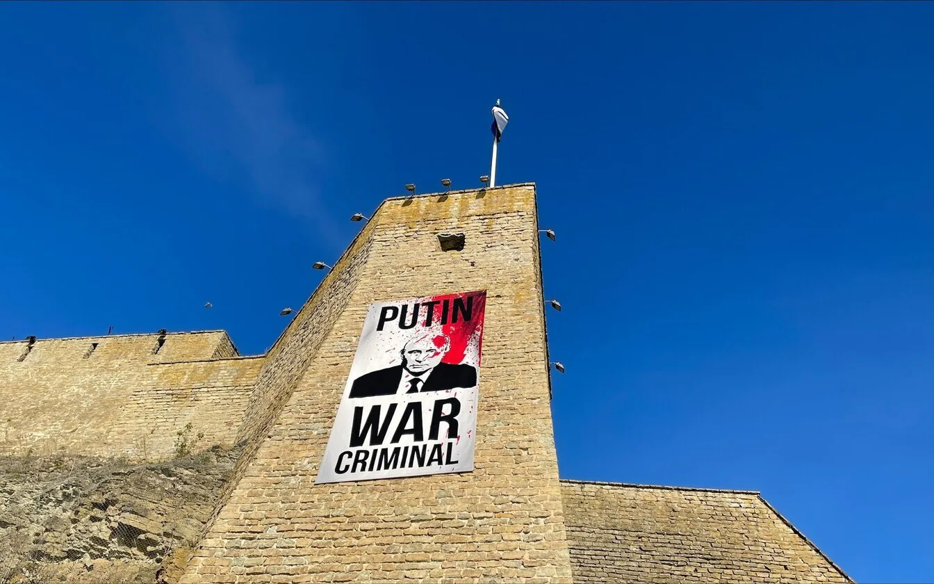 In Narva, Estonia, a banner depicting Putin as a war criminal will once again be placed on the castle wall for Europe Day