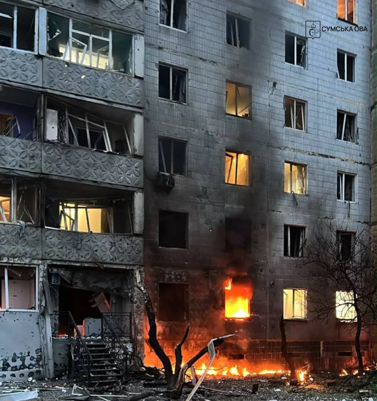 The enemy struck the residential sector of Sumy with a drone: a multi-story building damaged, two injured