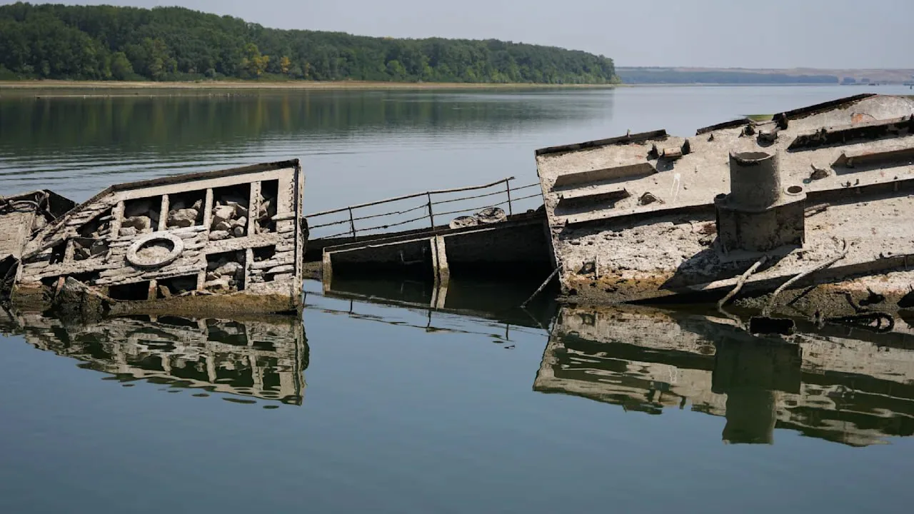 In Serbia, sunken German ships from World War II have emerged from the water due to drought
